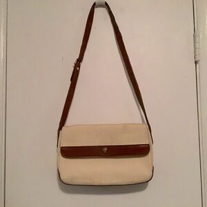 Etienne Aigner Vintage Cream and Brown Woven Shoulder Bag